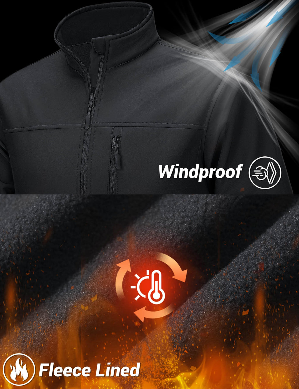 Mens Lightweight Softshell Jacket Fleece Lined Waterproof Tactical