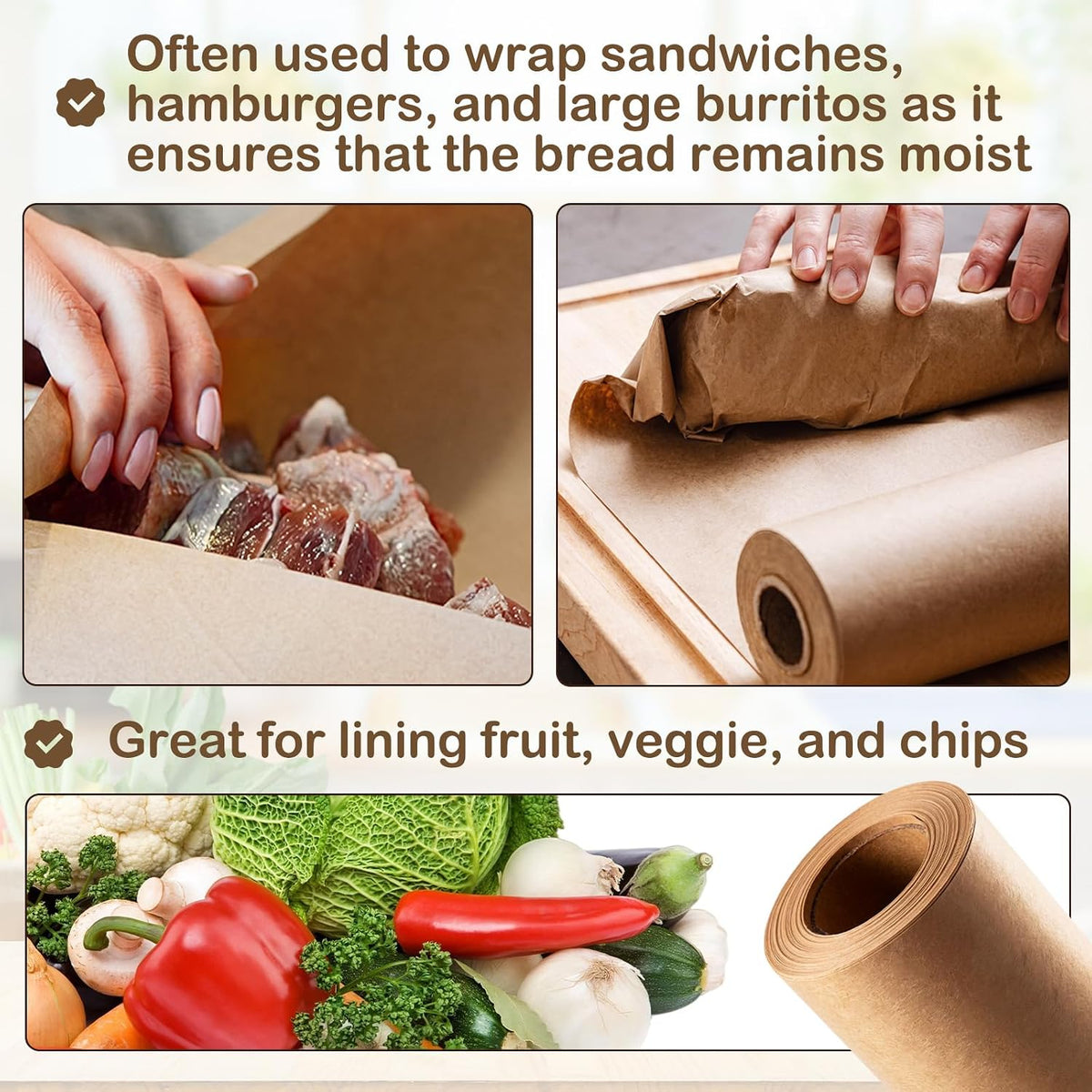 2 Rolls Brown Wet Wax Paper Roll 18" x 200 ′ Moisture-resistant