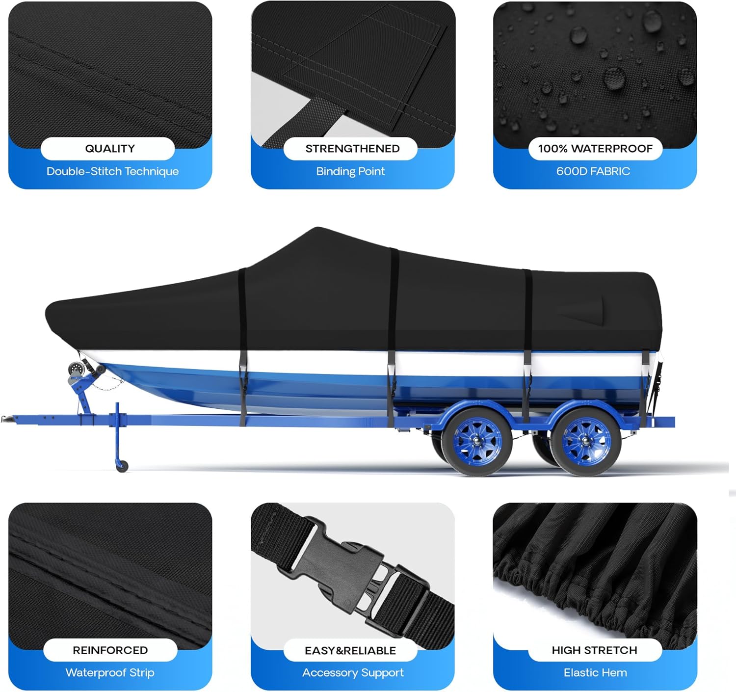 Boat Cover 14-16 ft, 900D Heavy Duty Waterproof Marine Grade Trailerable Boat Cover for Bass Boat,V-Hull,Fish & Ski