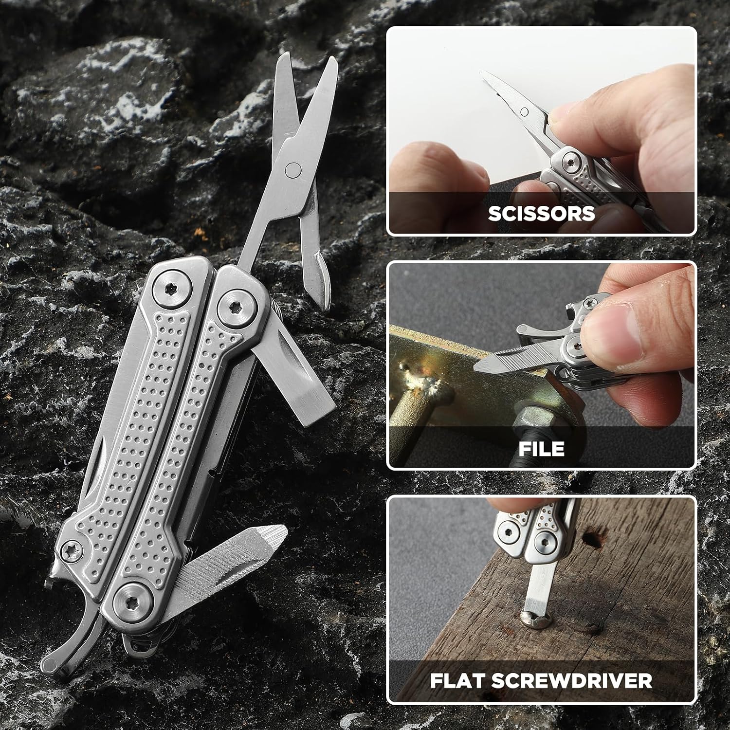 VIRENKNIFE Multitool, 11-in-1 Mini EDC Multitool, Gifts for Men,Stainless Steel Multi Tool Pliers with Pocket Knife