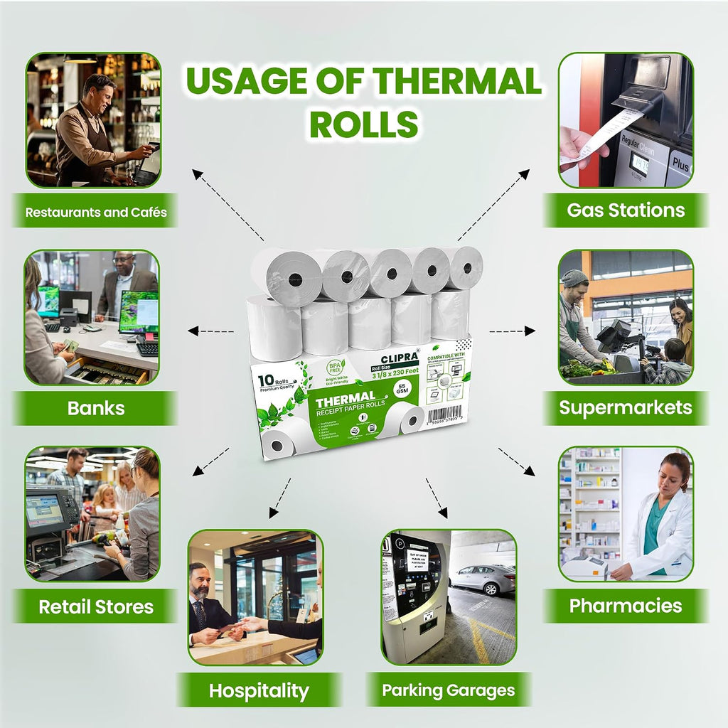 3 1/8 x 230 Thermal Paper Receipt Rolls (10 PACK) [USA Based Brand]