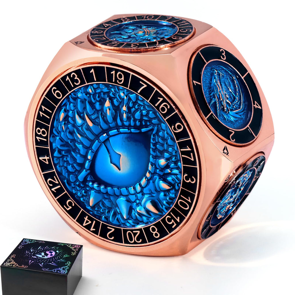 8-in-1 RPG Dice Set, Metal Spinner Dice with Dual D20, Copper Blue