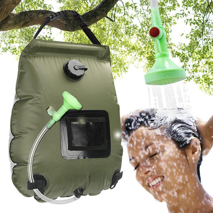 Solar Shower Bag | 5 Gal/20L Solar Heating Camping Shower Bag | Removable Hose | On-Off Switchable Shower Head |