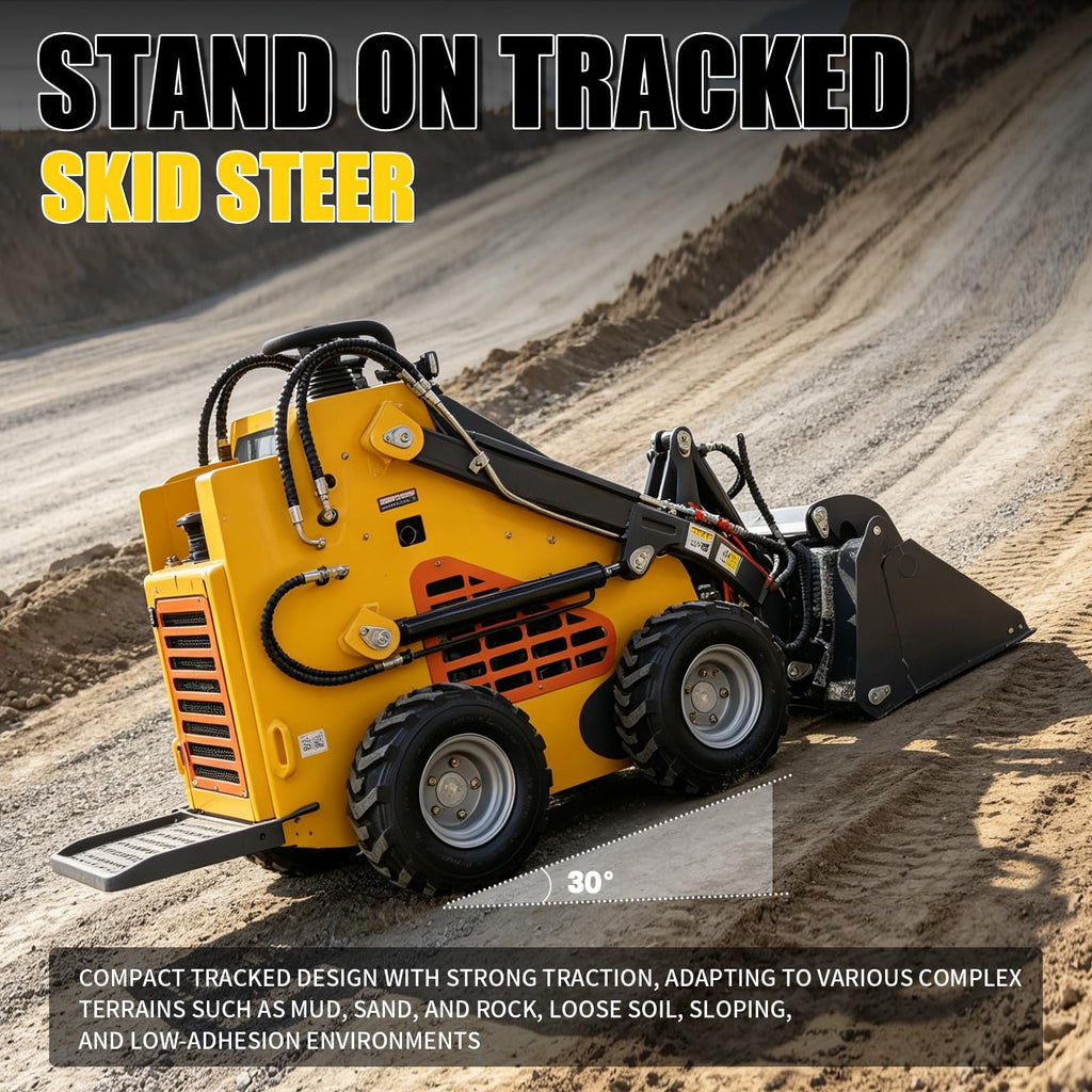 Mini Skid Steer Loader 24HP Wheeled Compact Skid Steer with 4-in-1 Bucket