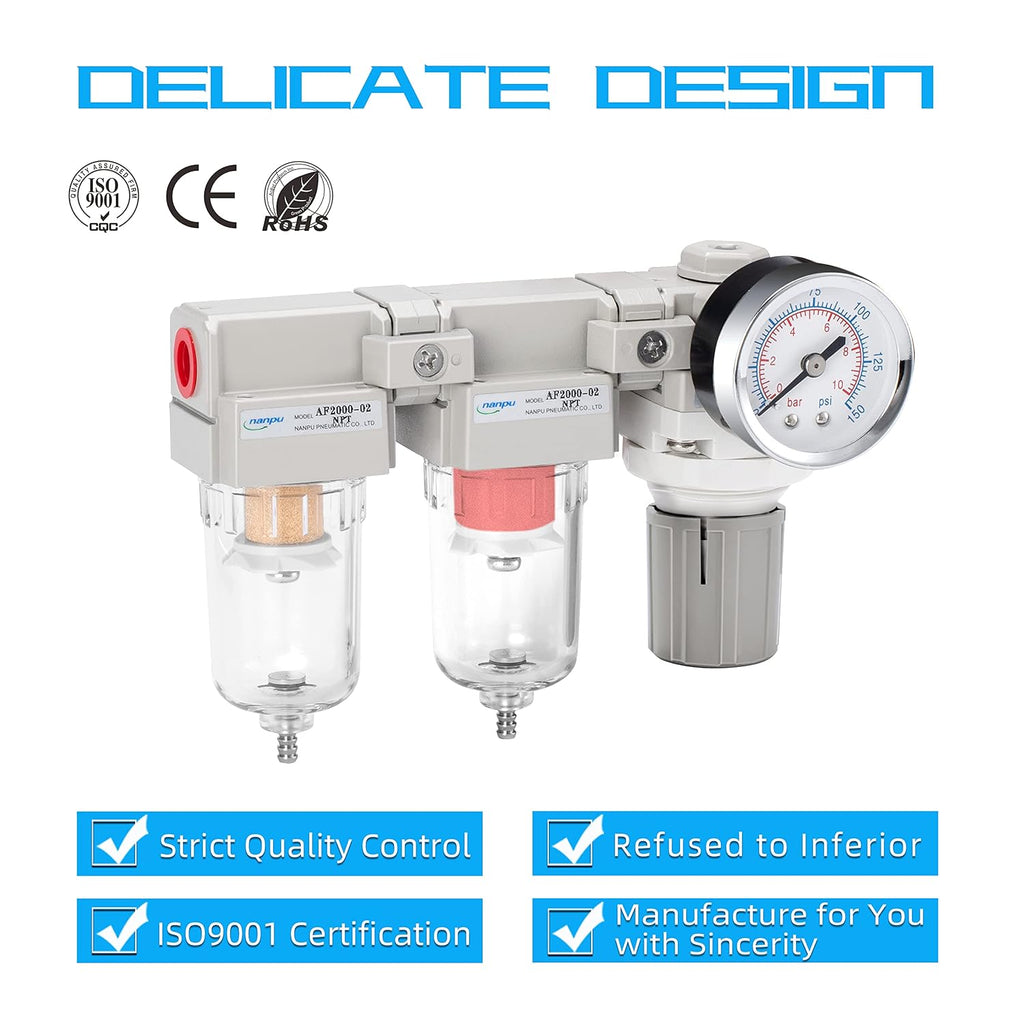 NANPU 1/4" NPT Air Drying System, 0.01-Micron Coalescing Filter Regulator