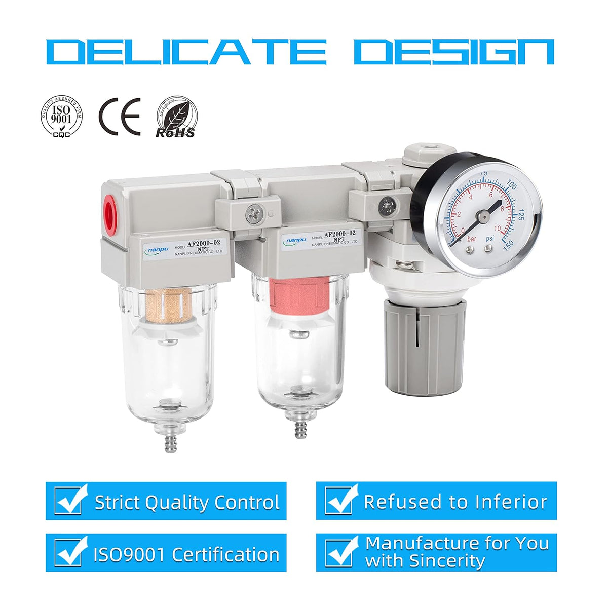 NANPU 1/4" NPT Air Drying System, 0.01-Micron Coalescing Filter Regulator