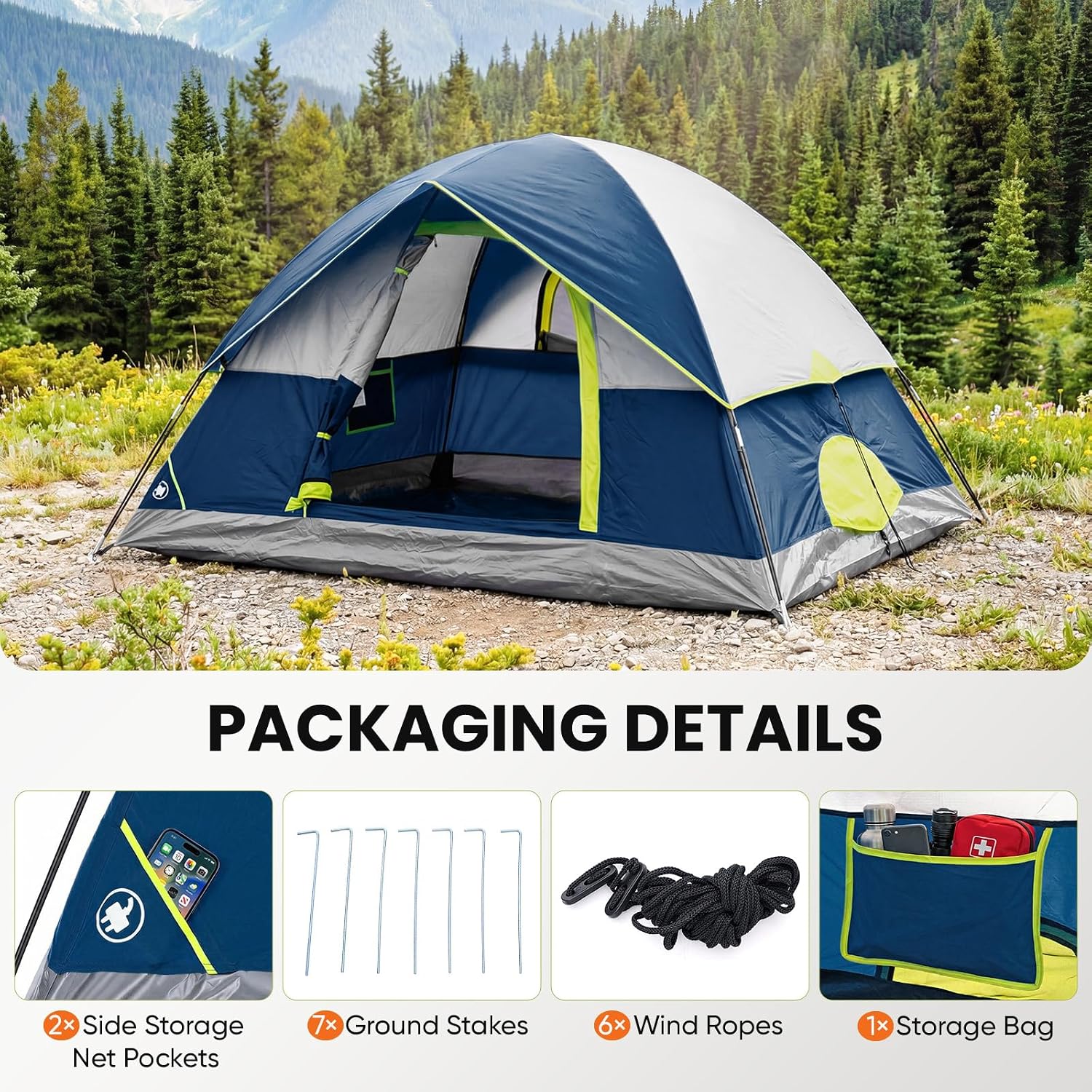 Camping Tent 2 Person, Tent for Camping, Instant Tent Outdoor | Camping Tent Waterproof Windproof Dome Tent with