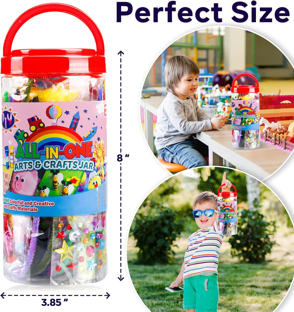 Arts and Crafts Supplies for Kids - Toddlers Craft Kit with Glitter Glue Stick, Pipe Cleaners, Pom Poms, Popsicle