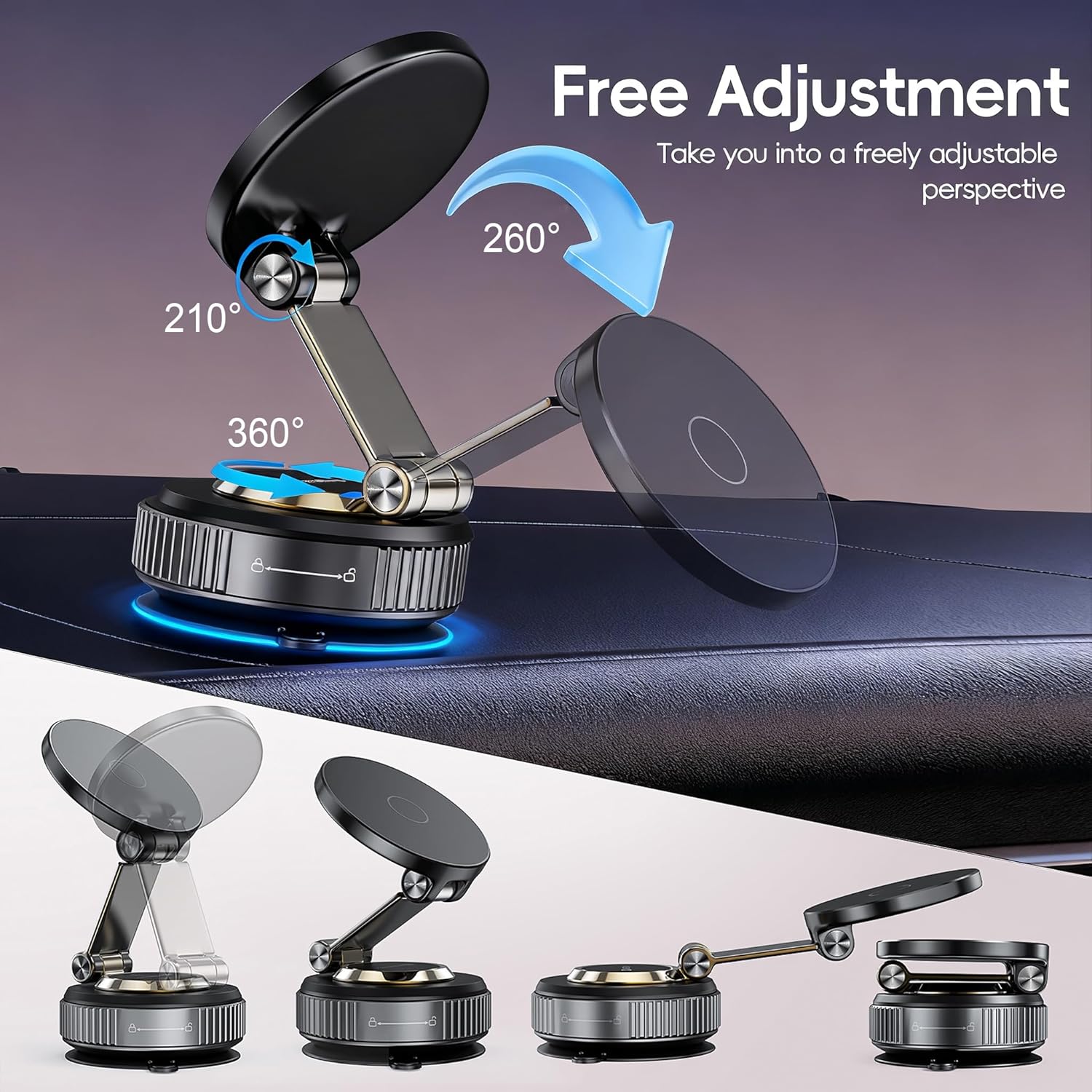 Magnetic Phone Holder for Car 2026 Heavy Duty Model 360° Adjustable Vacuum Suction Car Magsafe Phone Mount Cell Phone