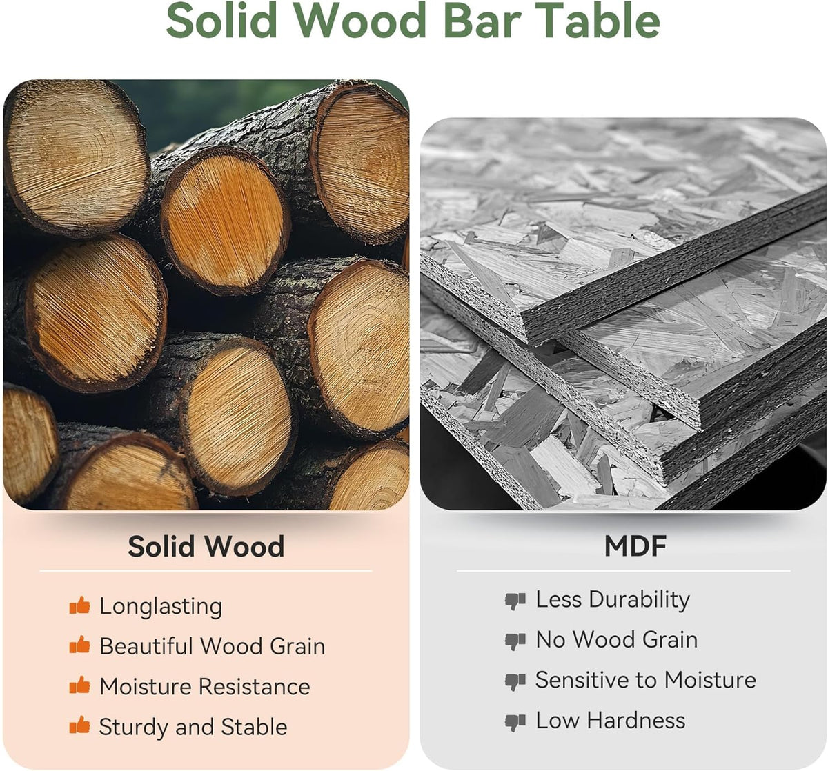 Solid Wood Round Bar Table, 37.4-Inch Bar Height, Bistro Pub Table