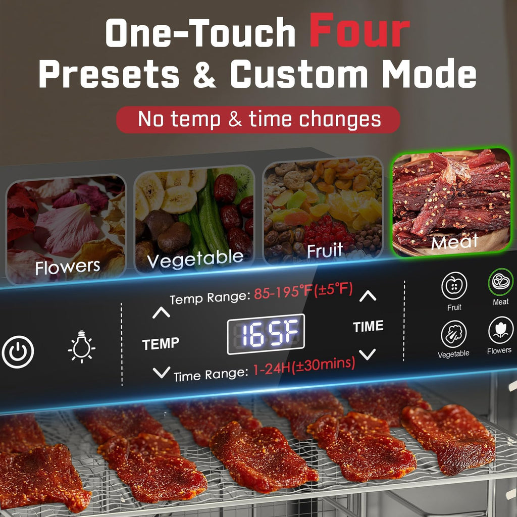 10-Tray Stainless Steel Food Dehydrator, 400W with 4 Presets