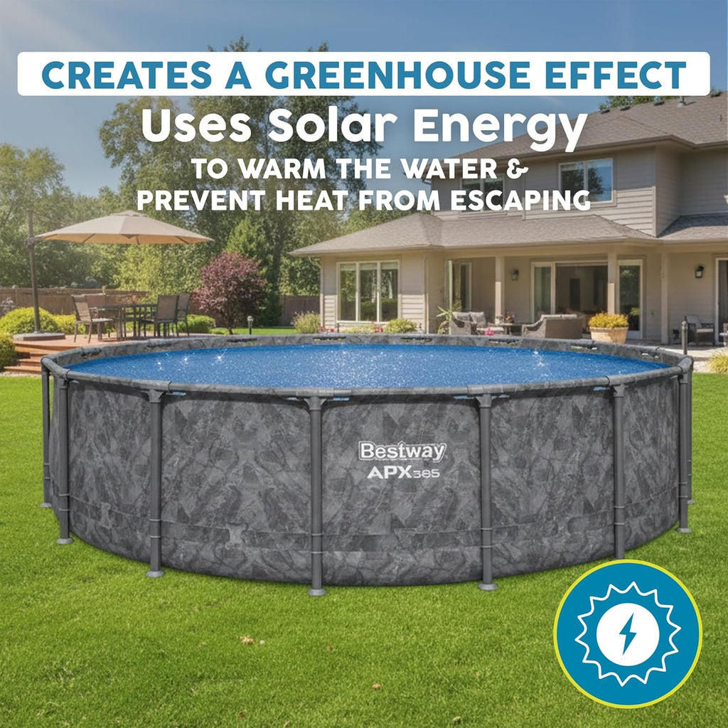 Round Solar Pool Cover for 18' Above Ground Pool - Frame and Steel Wall Models, Solar Heating Protector with Outdoor