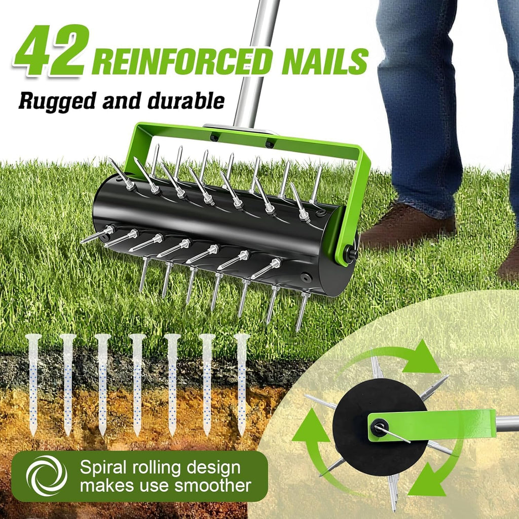 Rolling Lawn Aerator Tool Heavy Duty Manual Push Aerator Lawn Tool with 42 Spikes Lawn Aerator Spike Tool for