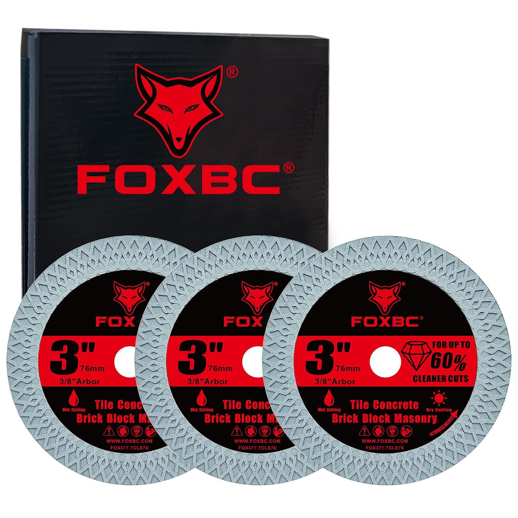 FOXBC 3 Inch Tile Diamond Blade, Masonry Cut-Off Wheels, 3/8" Arbor - 3PK