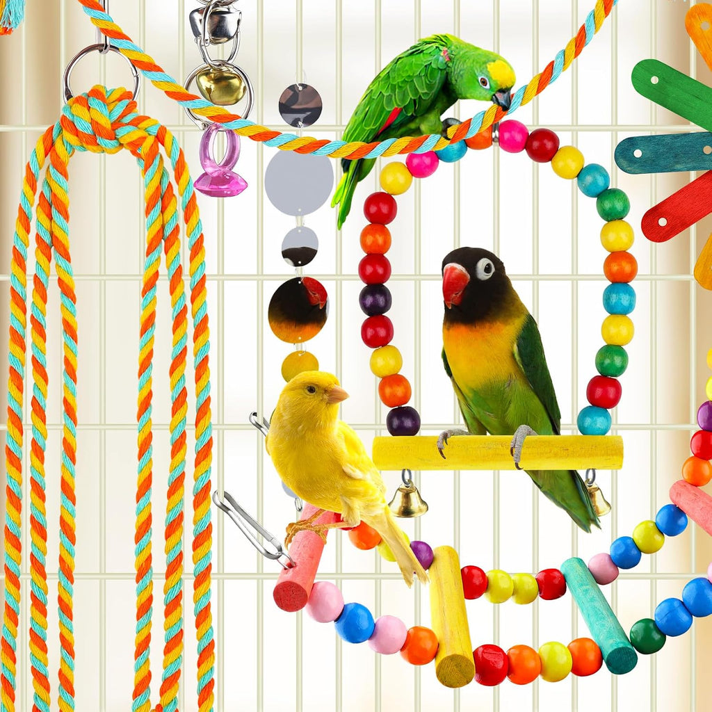 8 pcs Bird Toys for Parakeets with Colorful Ladder Hammock Bird Cage Accessories Bird Perch Stand Chewing Toys