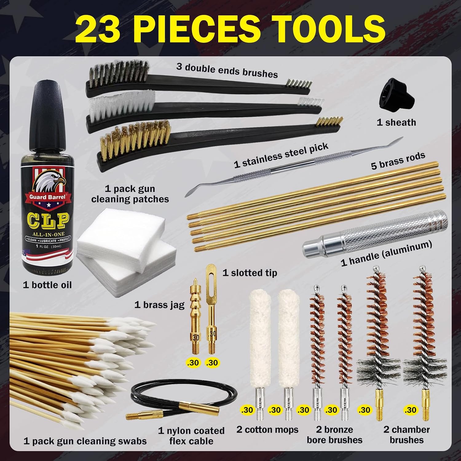 Gun Cleaning Kit for .30 Cal Rifle Cleaning Kit with 30ml Gun Cleaning Oil, Gun Cleaning Swabs, Bronze Bore Brush and