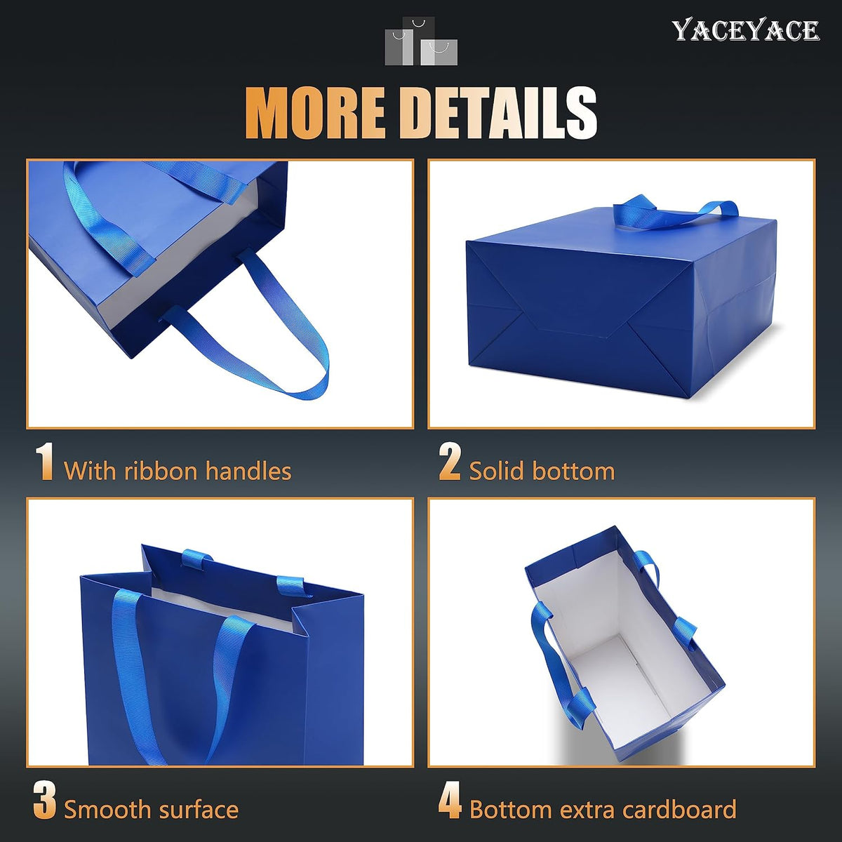 Blue Gift Bags Bulk, 20Pcs 8"x4.25"x10.5" Medium Blue