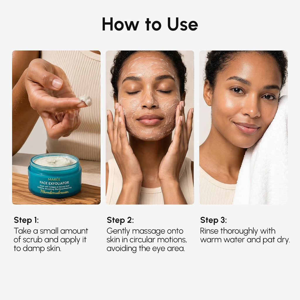 Face Exfoliator – Microdermabrasion Facial Scrub & Exfoliating Face Wash for Women – Collagen & Glycolic Acid –
