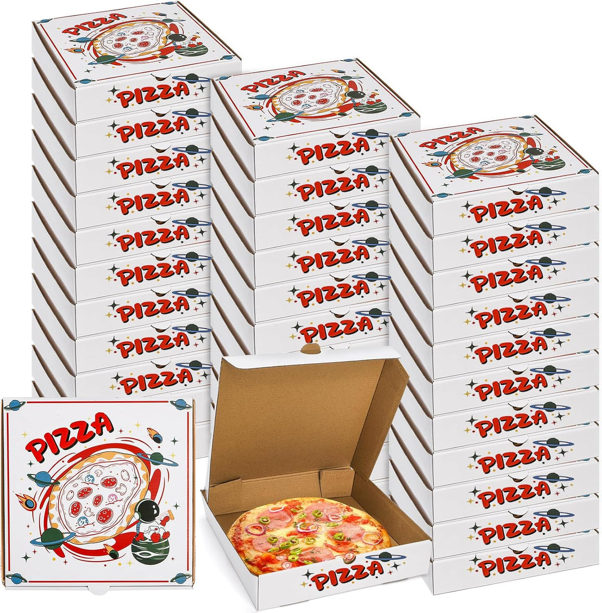 35 Pack Pizza Boxes, 10 x 10 x 2 Inch Small White Corrugated Pizza Planet Box Bulk Takeout Containers Packing Boxes