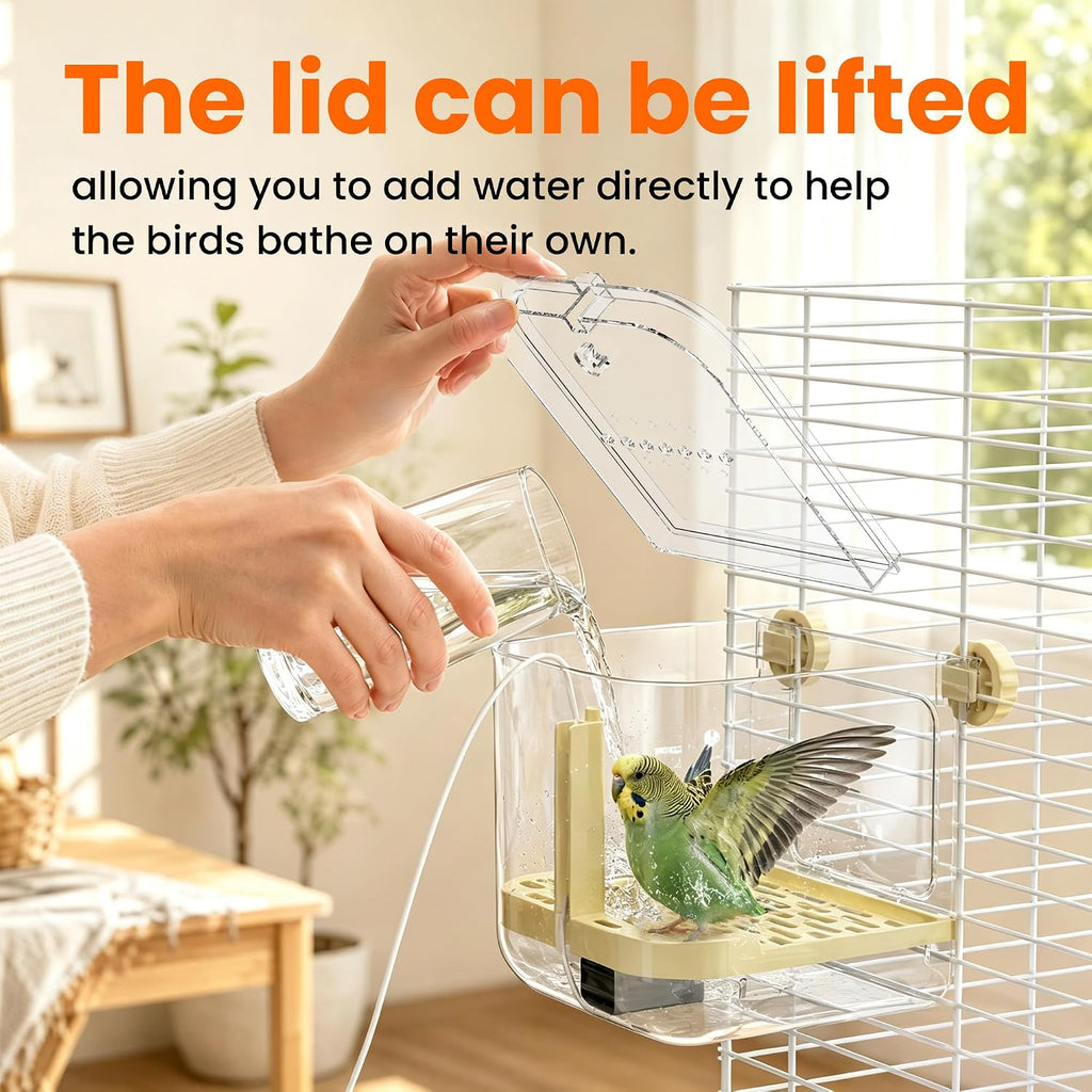 Automatic Bird Bath with Pump for Cage-Indoor Parakeet Bath Shower