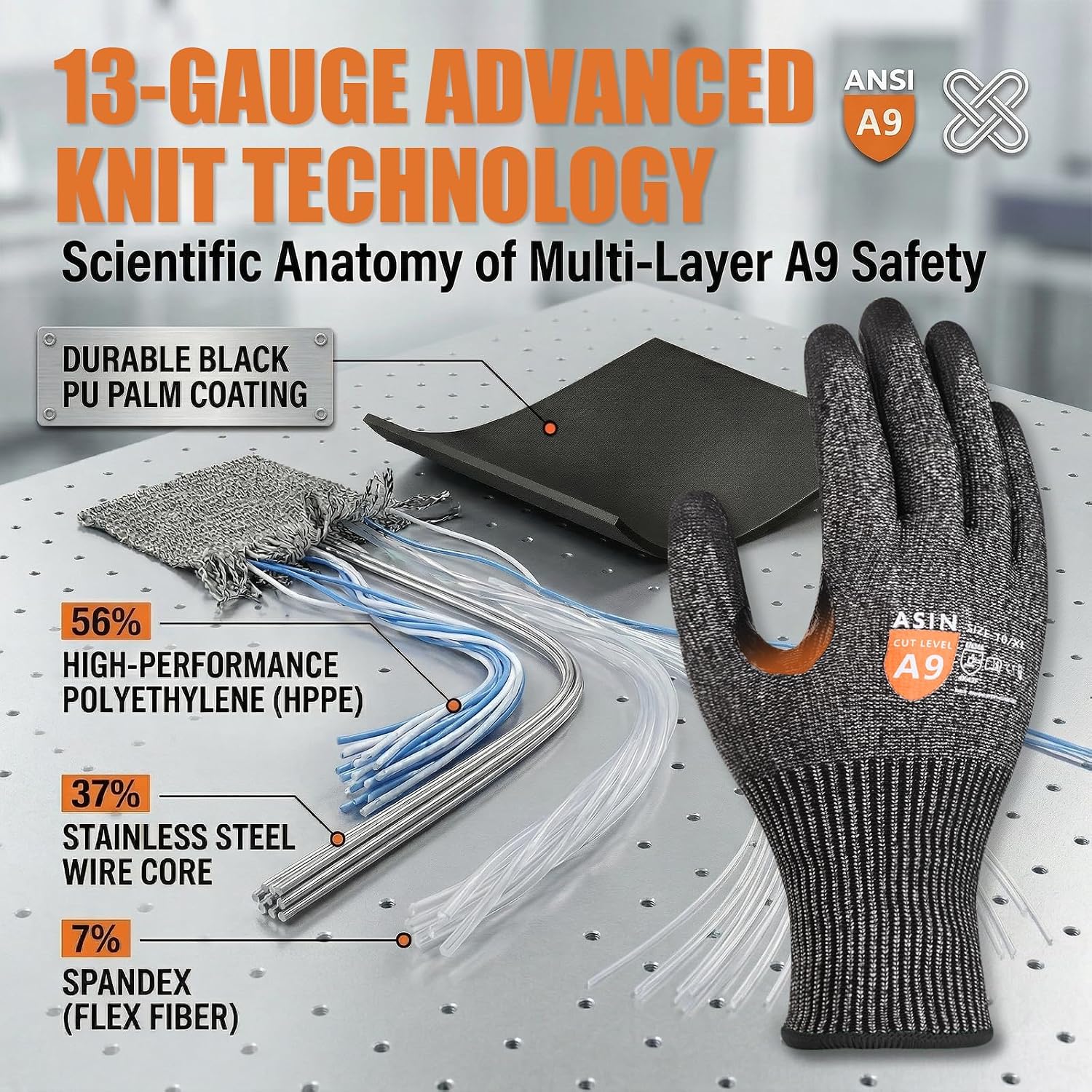 A9 Cut Resistant Work Gloves for Men, Safety Gloves for Men Touchscreen with Reinforced Thumb for Metal Glass Wood