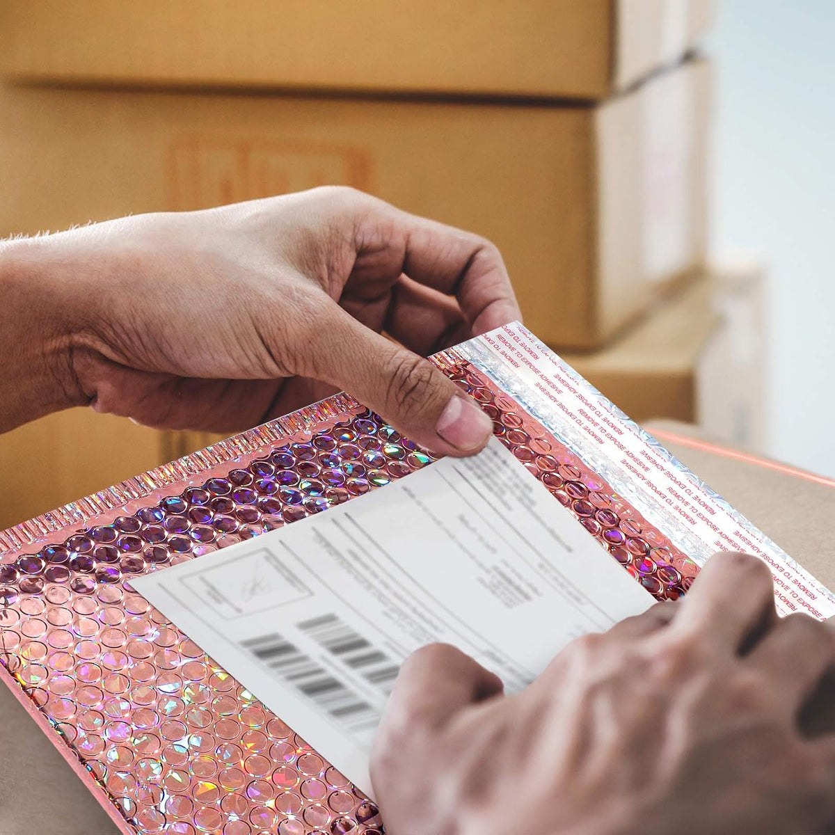 30 Pack Holographic Bubble Mailers, 9.5 x 6 Inch, Rose Gold