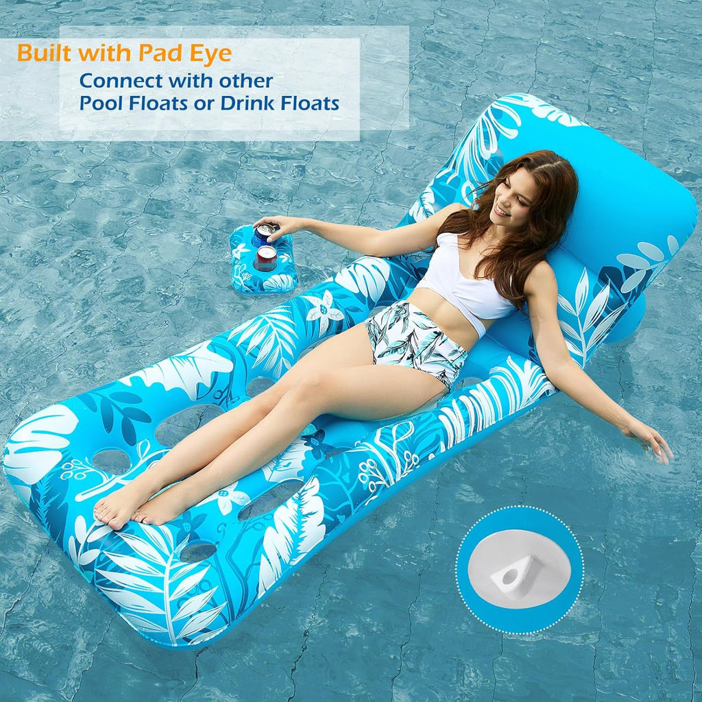 Inflatable Pool Float Adult - Pool Floaties Lounger Floats Floating Chair Raft with Adjustable Backrest Cup Holders