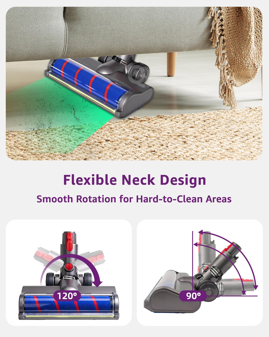 Upgraded 2 Brushes Vacuum Head Replacement for Dyson V7 V8 V10 V11 V15