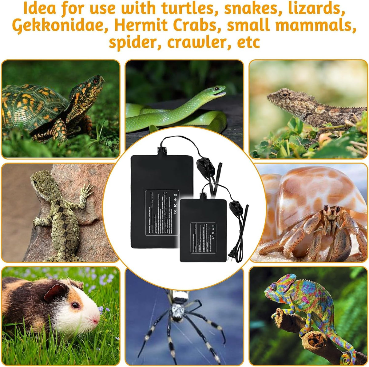 Reptile Heating Pad 23W, Waterproof Under Tank Heater Mat 8x12 Inch for 30-40 Gallon Terrariums, Safe Heat Mat for