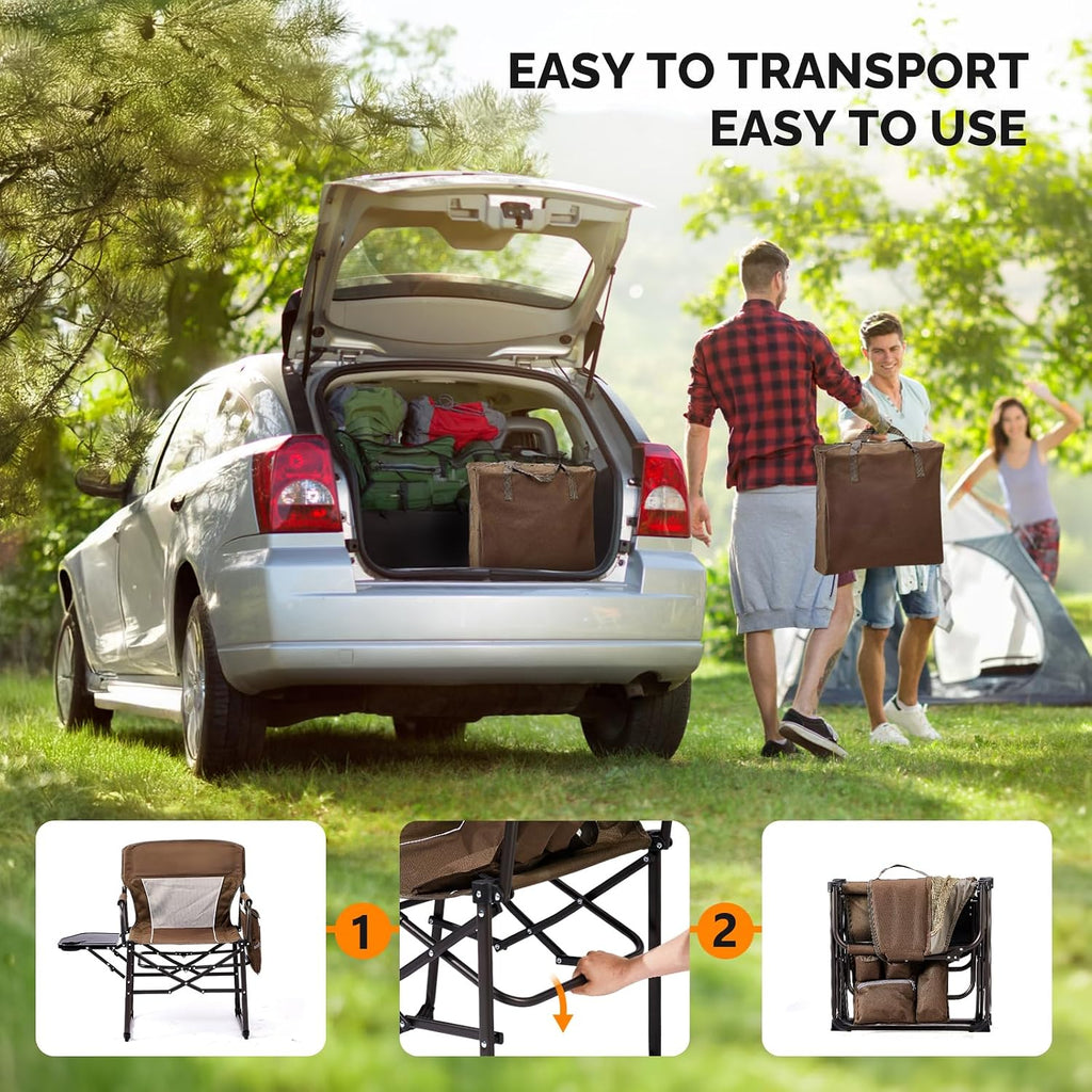 Camping Chairs, Directors Chair, Camping Chair with Side Table & Carry Bag，Heavy Duty Camping Chairs for