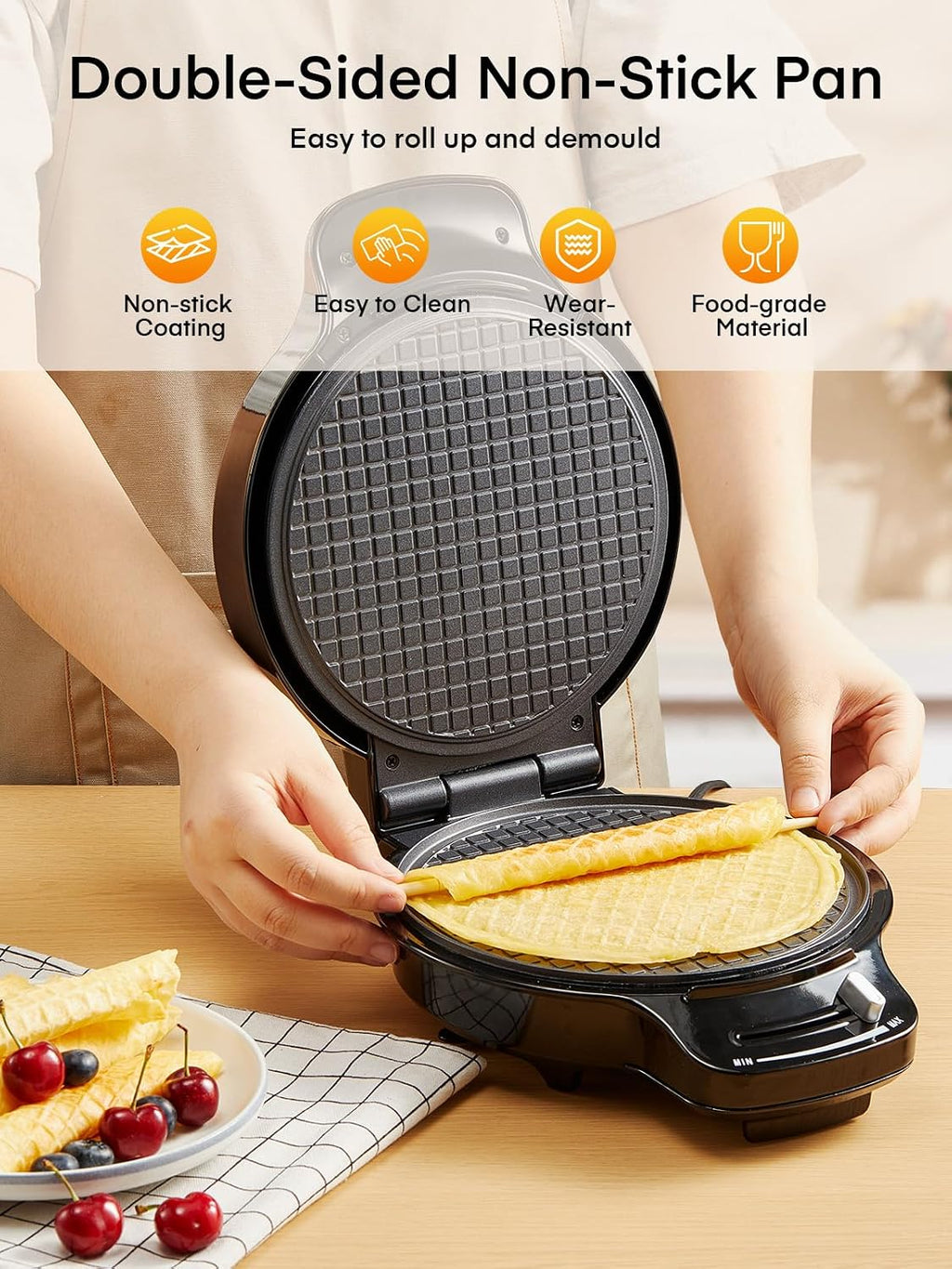 Waffle Cone Maker Machine and Ice Cream Bowl Maker with Temperature Control, Double Side Nonstick Waffle Bowl Maker