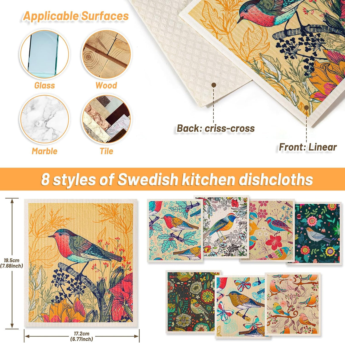 8 Pack Swedish Dishcloths for Kitchen, Reusable Soft Kitchen Towels Dish Cloths Set Absorbent Sponge Cleaning