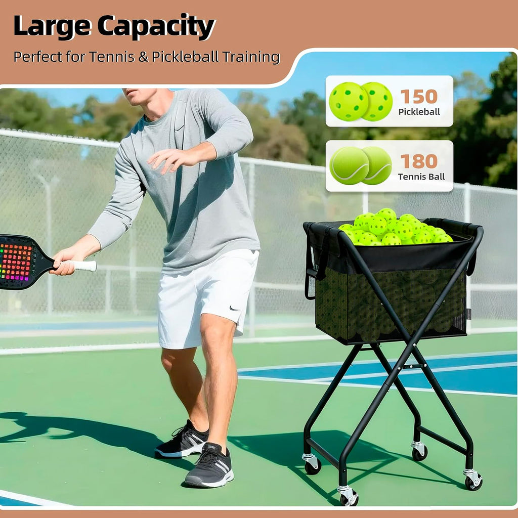 Foldable Tennis Ball Hopper Cart with Removable Ball Bag