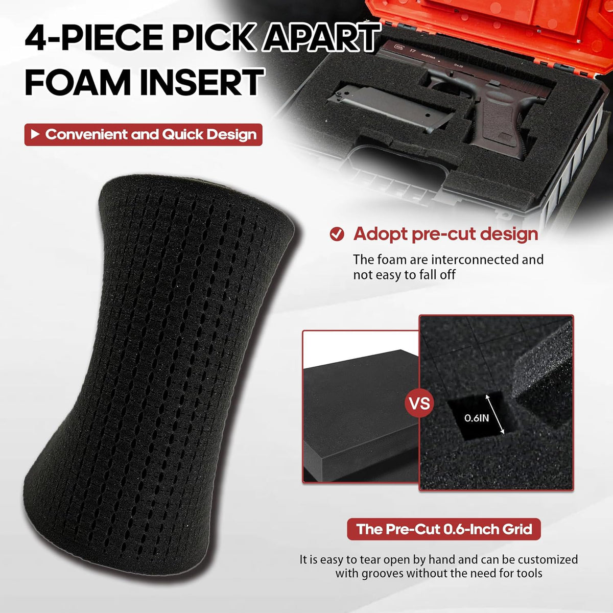 4‑Pack Pick and Pluck Foam Insert, Pre‑Cube Customizable Foam