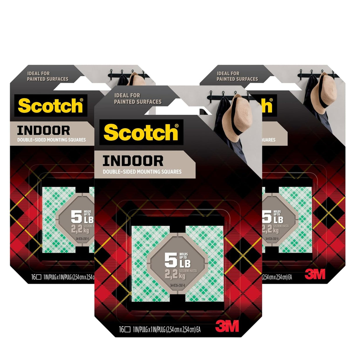 Removable Mounting Squares, 1 in x 1 in, Double-Sided Foam, 16 Squares (Pack of 3)