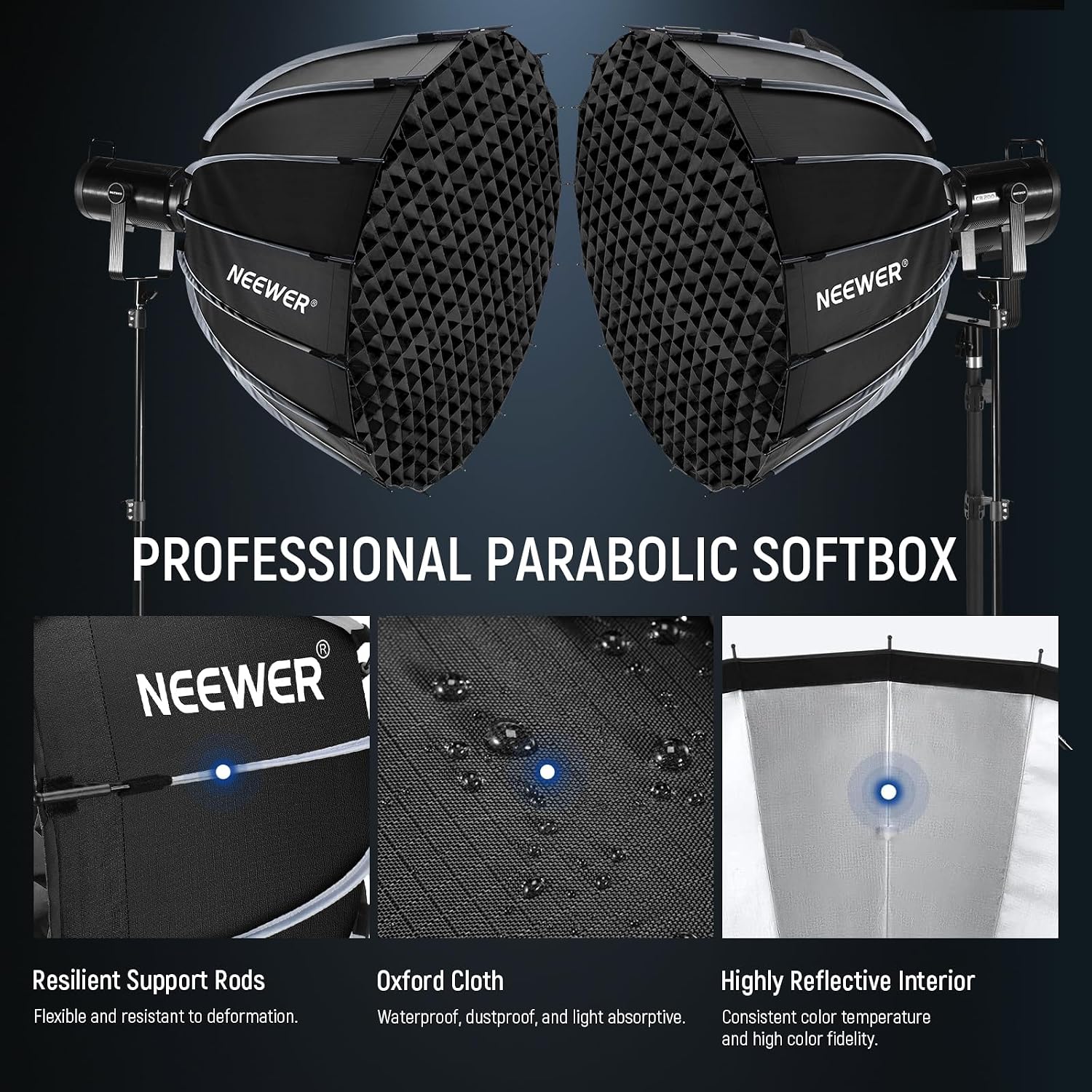 Parabolic Softbox Kit, 35.4" Bowens Mount Soft Box, NS72P | With Light Diffusers