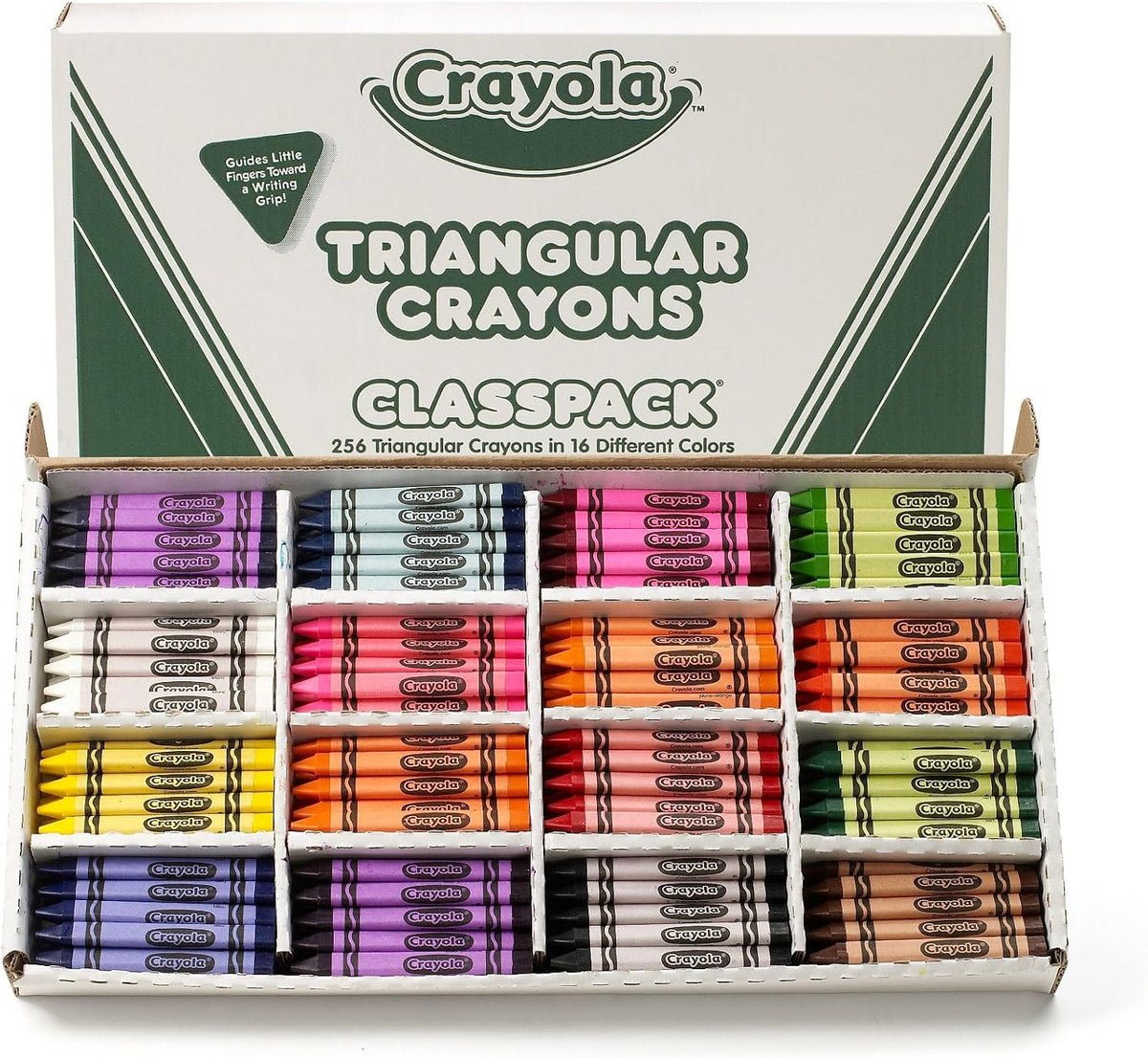 Triangular Crayon Classpack (256ct), 16 Colors, Bulk Toddler Crayons, Teacher Classroom Must Haves, School Supplies