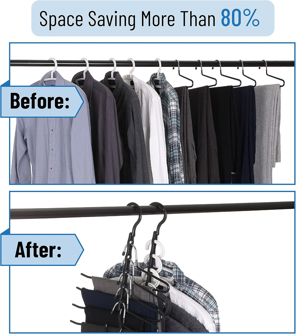 Space Saving Hangers for Clothes, 24 pcs, 5 Slots, Bulk Plastic, Collapsible Hangers with 360° Swivel Hook, Hanger