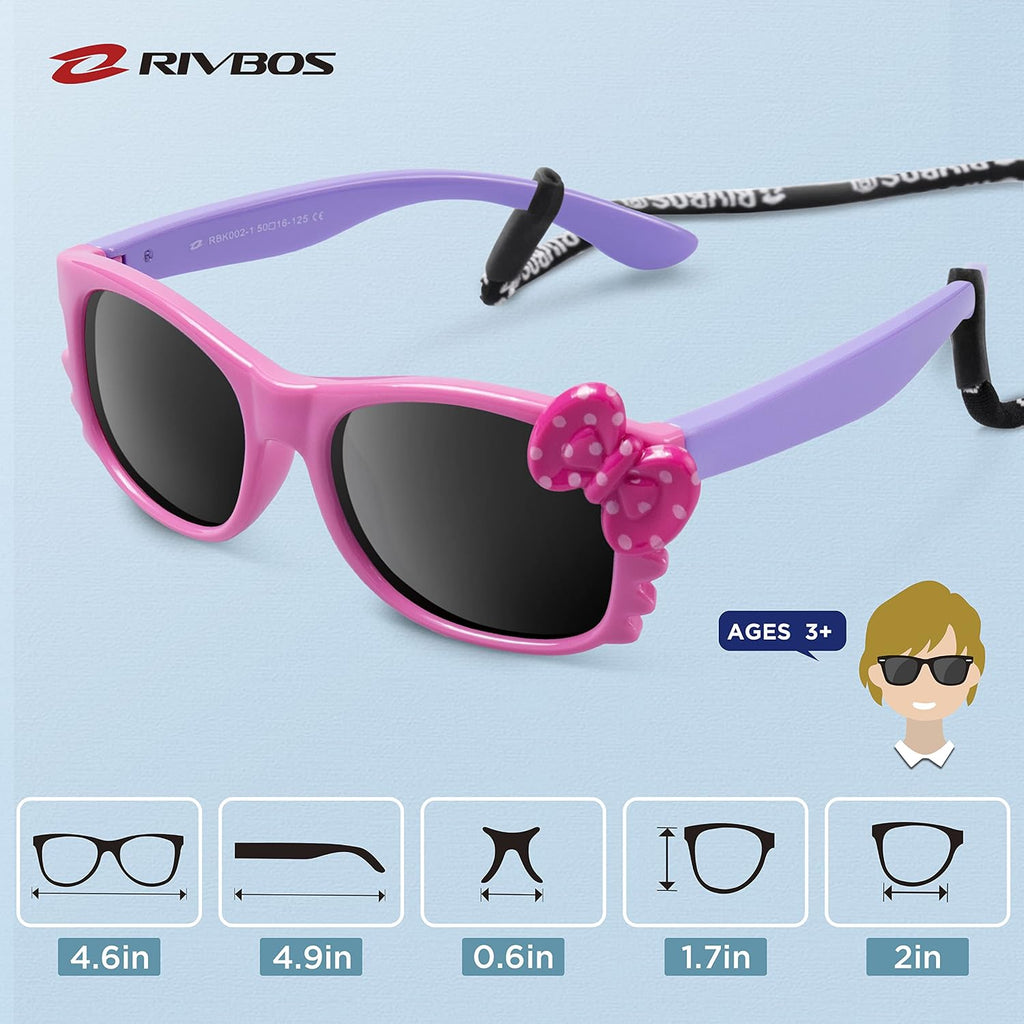Kids Sunglasses for Girls Boys with Strap Polarized UV Protection Flexible Rubber Shades RBK002