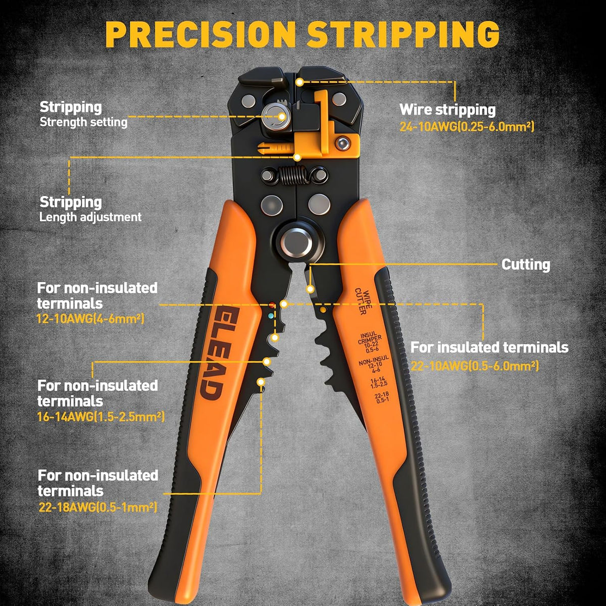 1188-Piece Ferrule Crimping & Stripping Tool Kit, AWG 23-7 (0.25-10 mm²) Ferrule Crimper, Automatic Wire Stripper with Conductor End Sleeve, Terminal, Flat Plug, Flat Connector and Tie Tape