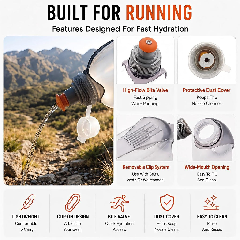 8.8oz Running Water Bottle with Removable Clip for Vests and Belts | Attach with the removable clip or fit into many