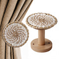 2 Pack Boho Curtain Holdbacks Rattan Tiebacks, Round White