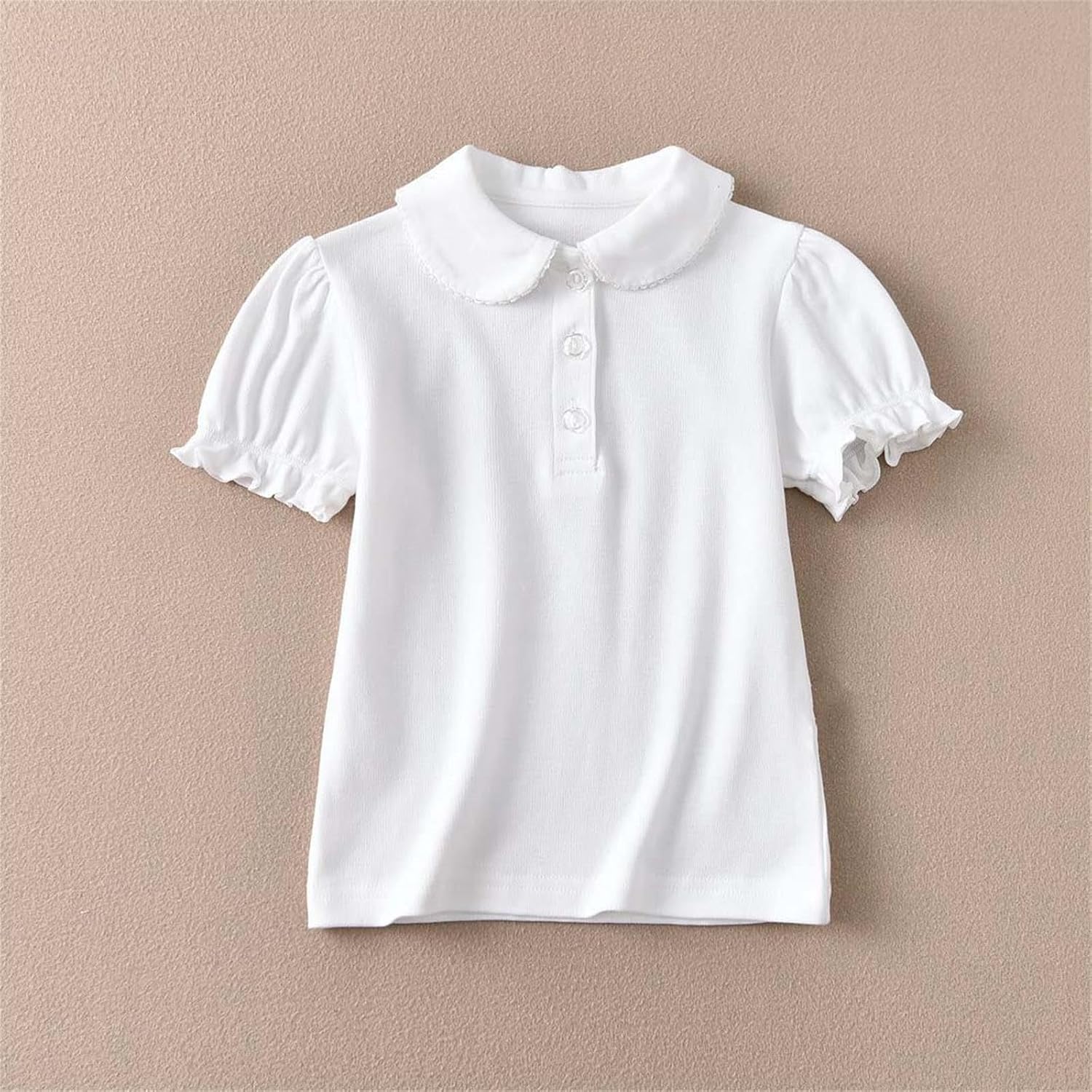 Girls Pure Cotton Polos Puff Sleeve Cute Peter Pan Collar Shirt White | Back to School Clothes for Teen Girls Kids