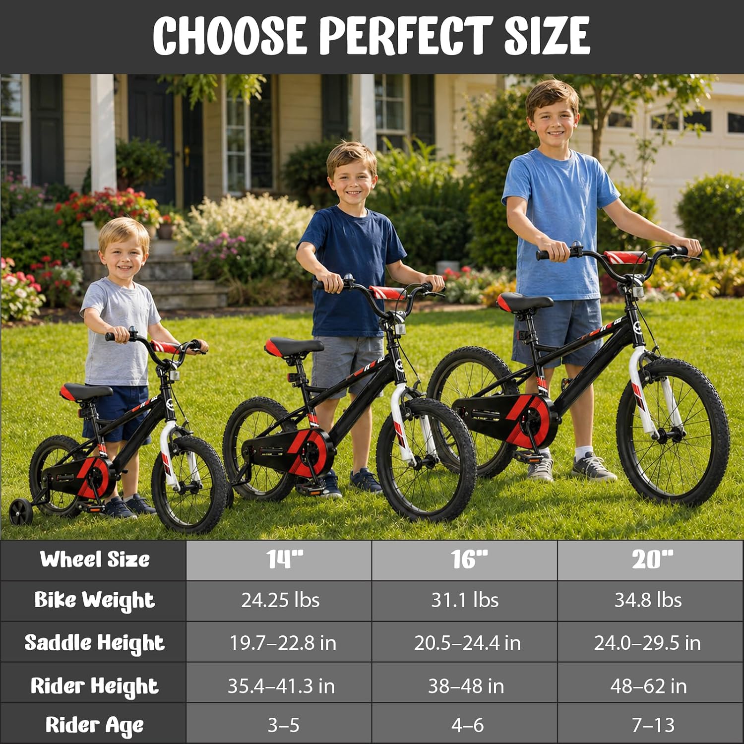 20 Inch Kids Bike Boy Girl Child Bicycle Beginner Rider Ages 3-13 | Hand Brakes, Coaster Brake, Adjustable Seat and