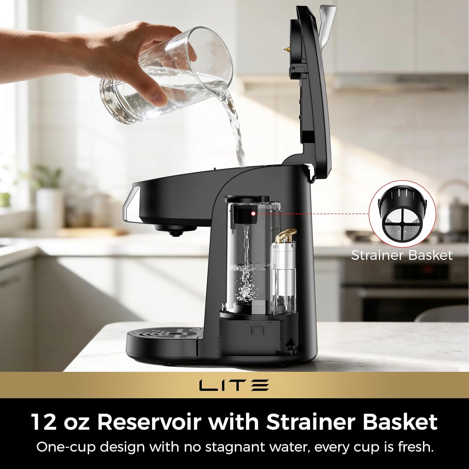 Lite Single Serve Coffee Maker for K Cup Capsule with One Touch Brew | Boiler Fast Heating System, Unique Split-Flow