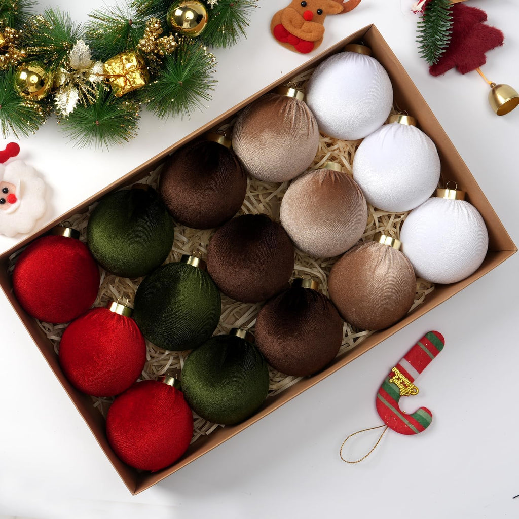 Christmas Tree Ornaments Velvet Balls, 15 Pack 3.15 Inch Shatterproof Neutral Hanging Ornaments for Christmas Xmas