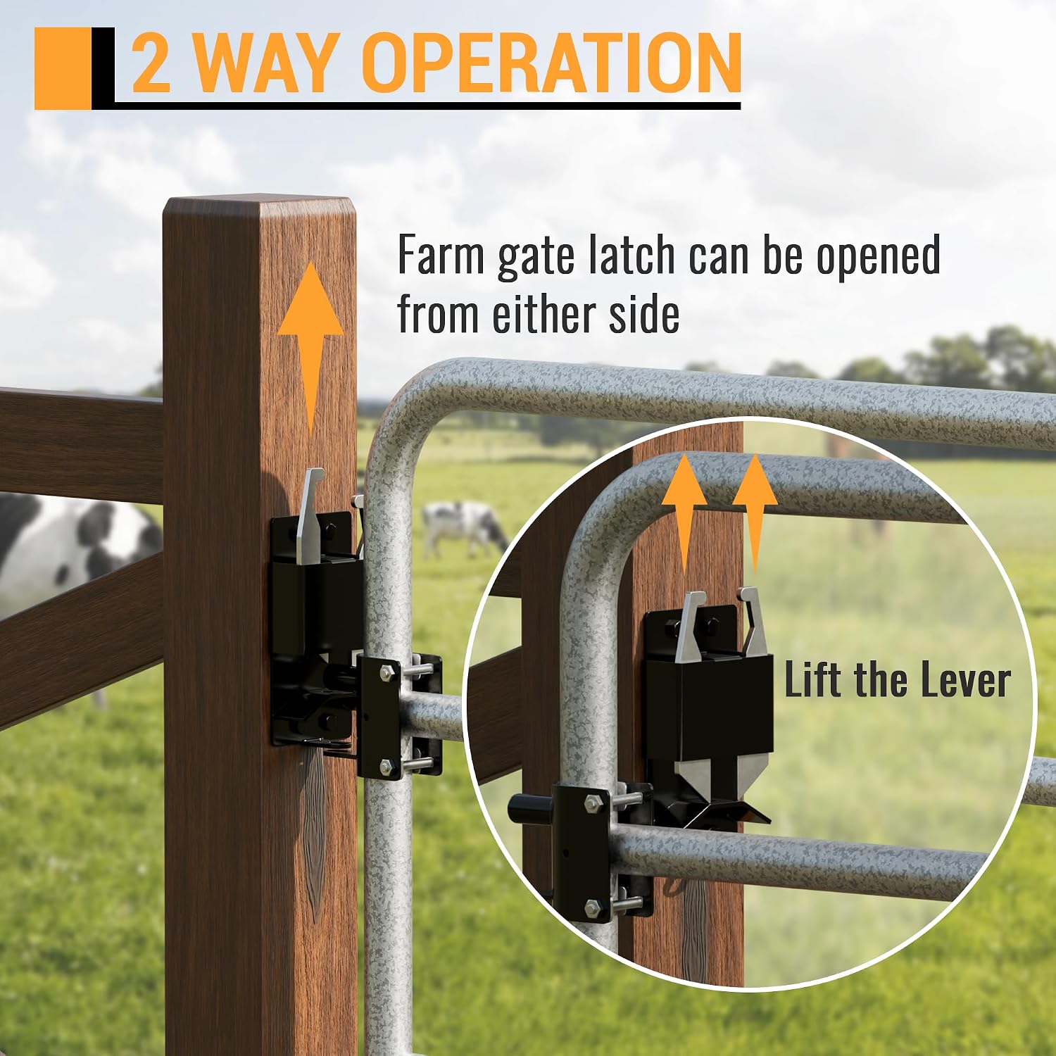 2 Way Farm Gate Latch Heavy Duty Lockable Livestock Gate Latch, 1 Pack