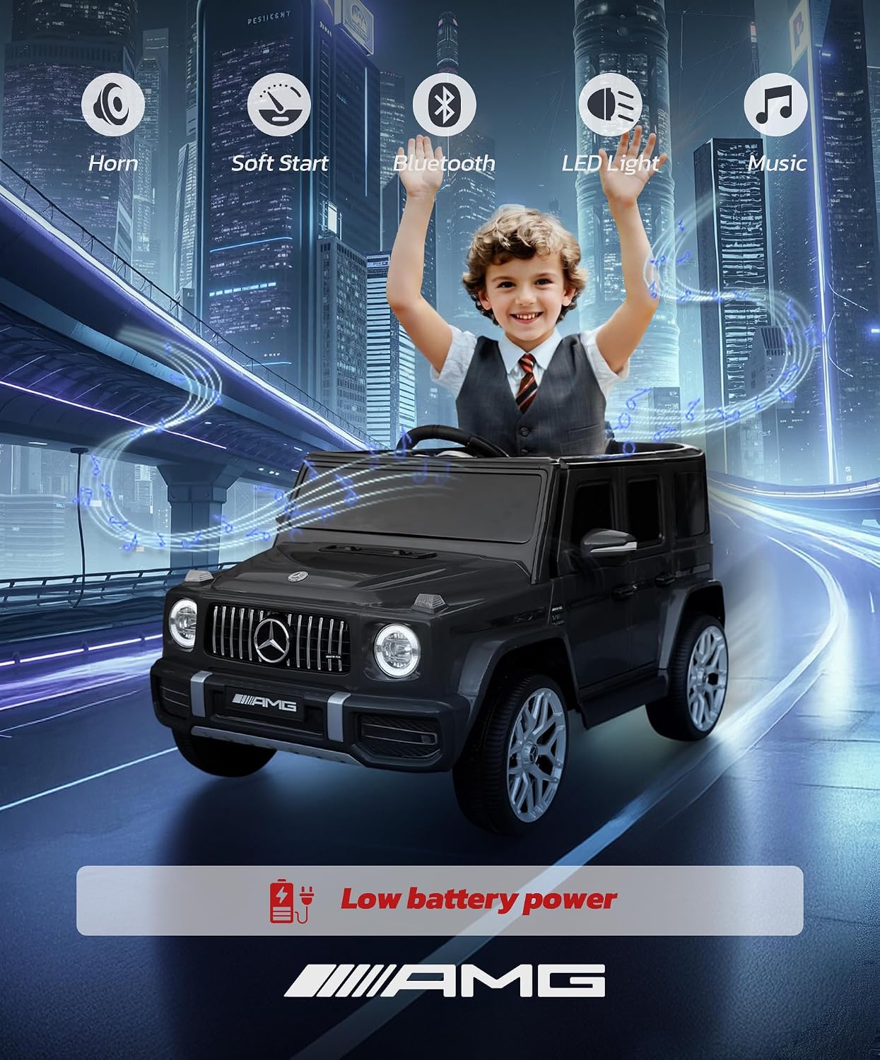 Licensed Mercedes-Benz AMG G63 Ride on Toys,12V Ride on Car with Remote Control,Rechargeable Battery,Flickering