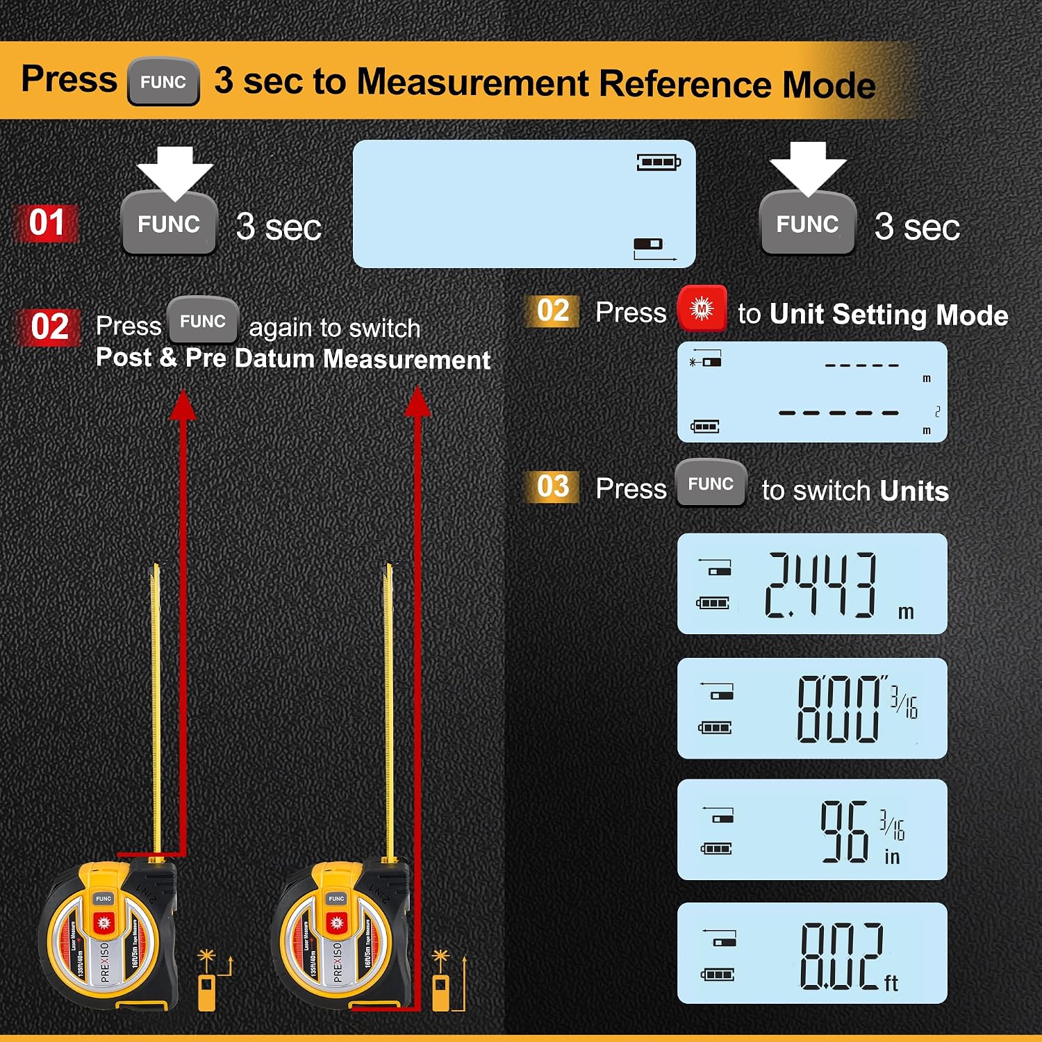 2-in-1 Laser Tape Measure - NOT Digital - 135Ft Laser Measurement Tool & 16Ft Measuring Tape with Auto Lock & Movable