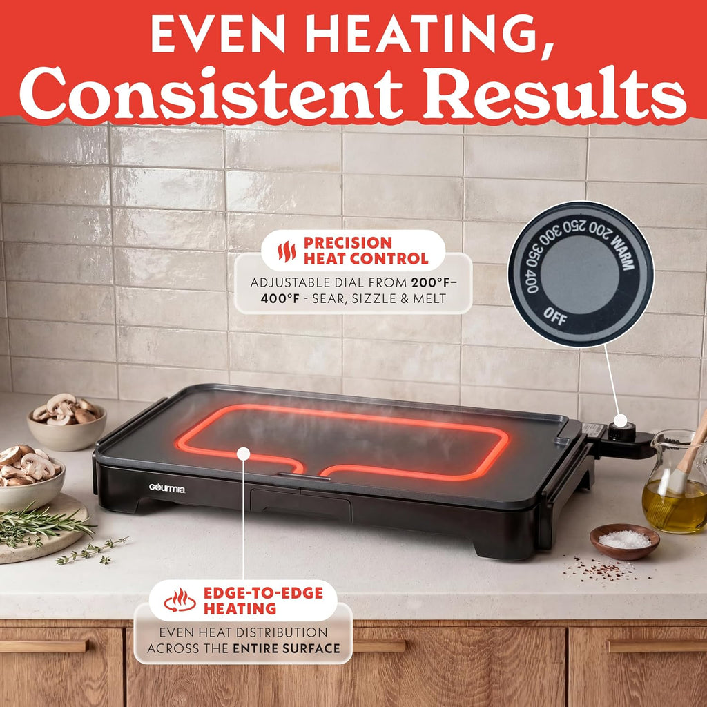 22 Inch XL Electric Griddle Pan - Nonstick Extra Large Flat Top Ceramic Surface, Countertop Cooker, Adjustable